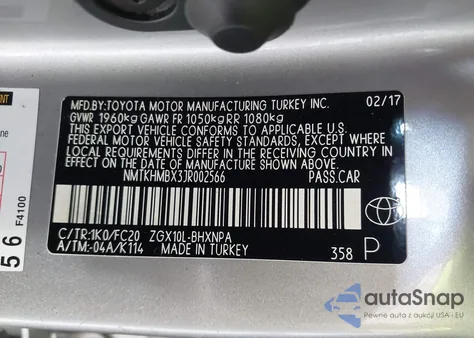 2018 Toyota C-Hr Xle/Xle Premium z USA, uszkodzony, nr VIN NMTKHMBX3JR002566